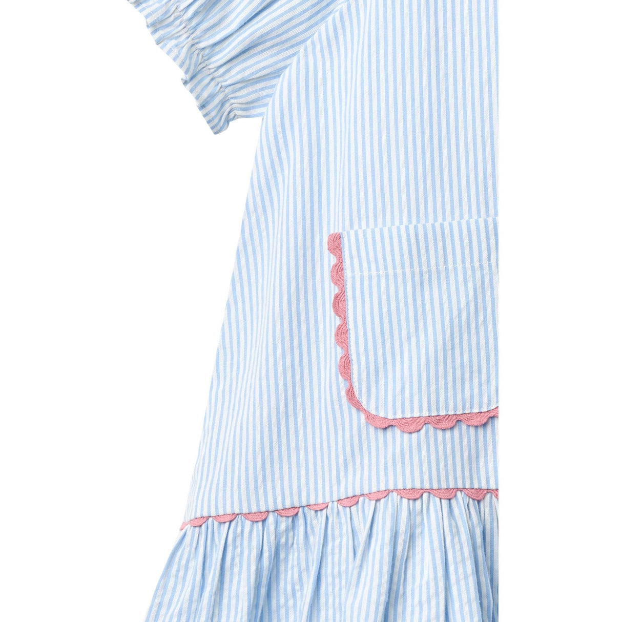 COPENHAGEN COLORS Sky Blue W Cream Stripe Seersucker Klänning W. Pockets