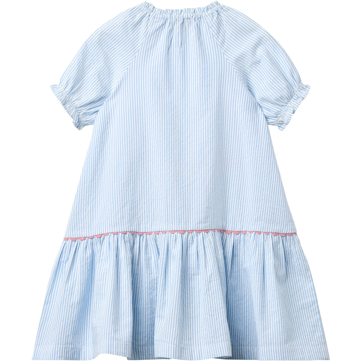 COPENHAGEN COLORS Sky Blue W Cream Stripe Seersucker Klänning W. Pockets