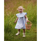 COPENHAGEN COLORS Sky Blue W Cream Stripe W Ocean Blue Seersucker Klänning W. Heart