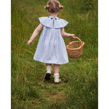 COPENHAGEN COLORS Sky Blue W Cream Stripe W Ocean Blue Seersucker Klänning W. Heart