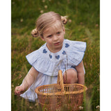 COPENHAGEN COLORS Sky Blue W Cream Stripe W Ocean Blue Seersucker Klänning W. Heart