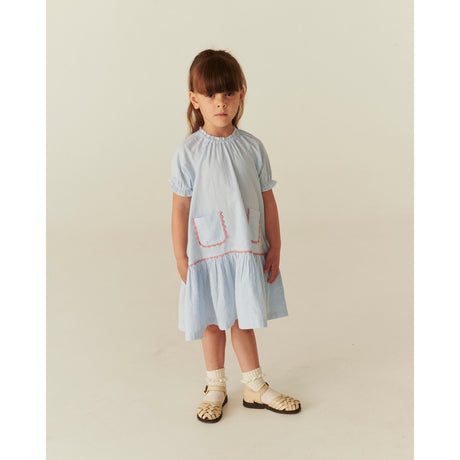 COPENHAGEN COLORS Sky Blue W Cream Stripe Seersucker Klänning W. Pockets