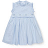 COPENHAGEN COLORS Sky Blue W Cream Stripe Seersucker Klänning W. Ruffles Och Emb.