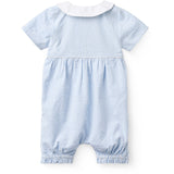 COPENHAGEN COLORS Sky Blue W Cream Stripe Seersucker Romper W. Krage