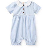 COPENHAGEN COLORS Sky Blue W Cream Stripe Seersucker Romper W. Krage