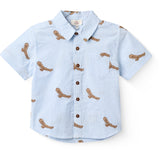 COPENHAGEN COLORS Sky Blue W Cream Stripe Seersucker Skjorta W. Emb