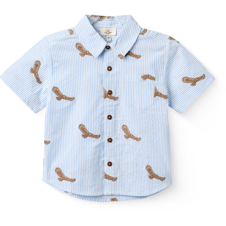 COPENHAGEN COLORS Sky Blue W Cream Stripe Seersucker Skjorta W. Emb