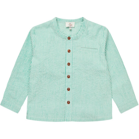 COPENHAGEN COLORS Sharp Green W Cream Stripe Seersucker Skjorta W. Placket