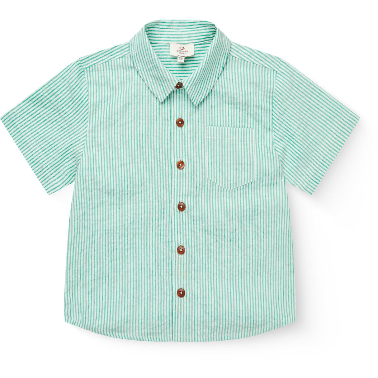 COPENHAGEN COLORS Sharp Green W Cream Stripe Seersucker Ss Skjorta