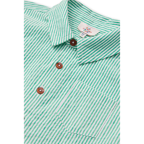 COPENHAGEN COLORS Sharp Green W Cream Stripe Seersucker Ss Skjorta