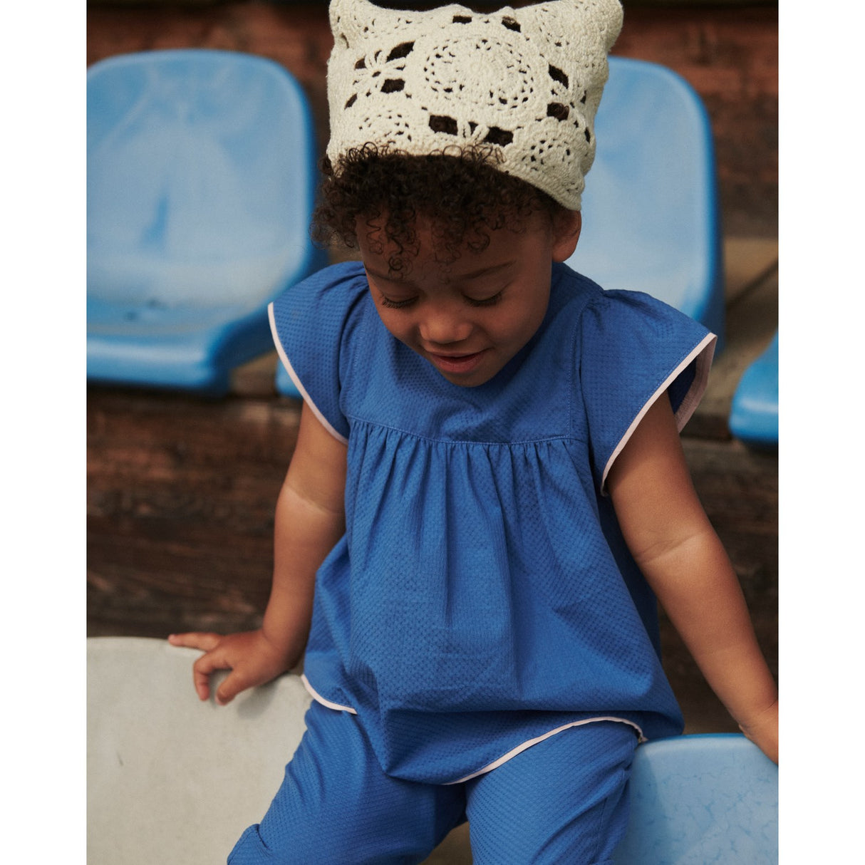 COPENHAGEN COLORS Ocean Blue Comb. Blus W. Contrast Piping