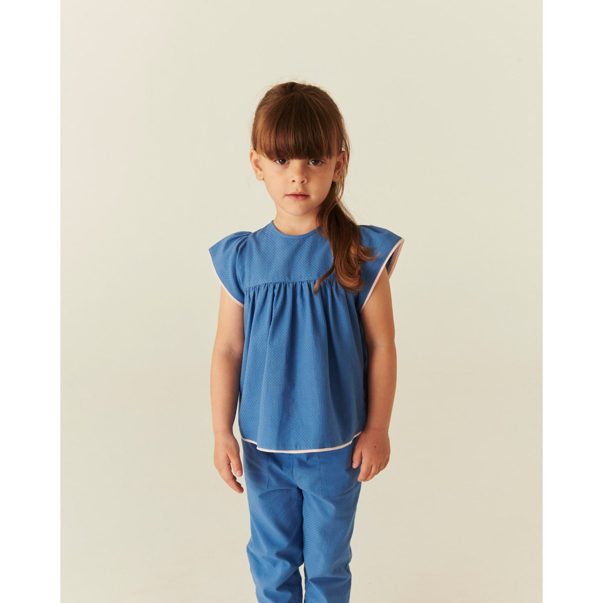 COPENHAGEN COLORS Ocean Blue Comb. Blus W. Contrast Piping