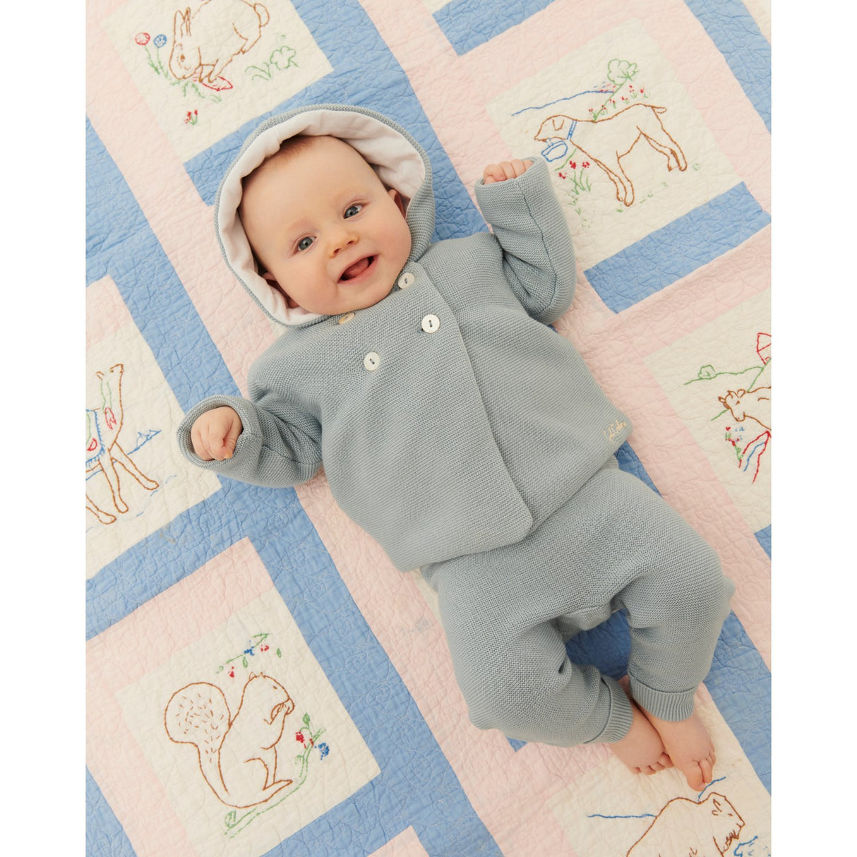 COPENHAGEN COLORS Dusty Blue W Cream Bomull Baby Jacka W. Huva