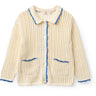 COPENHAGEN COLORS Cream W Ocean Blue Crochet Ls Cardigan