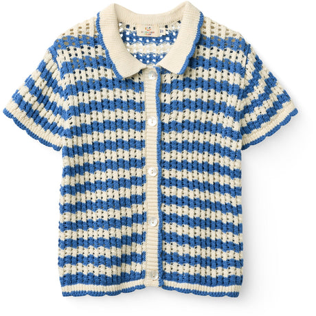 COPENHAGEN COLORS Ocean Blue/Cream Comb Crochet Ss Cardigan