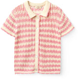 COPENHAGEN COLORS Pink/Cream Comb. Crochet Ss Cardigan