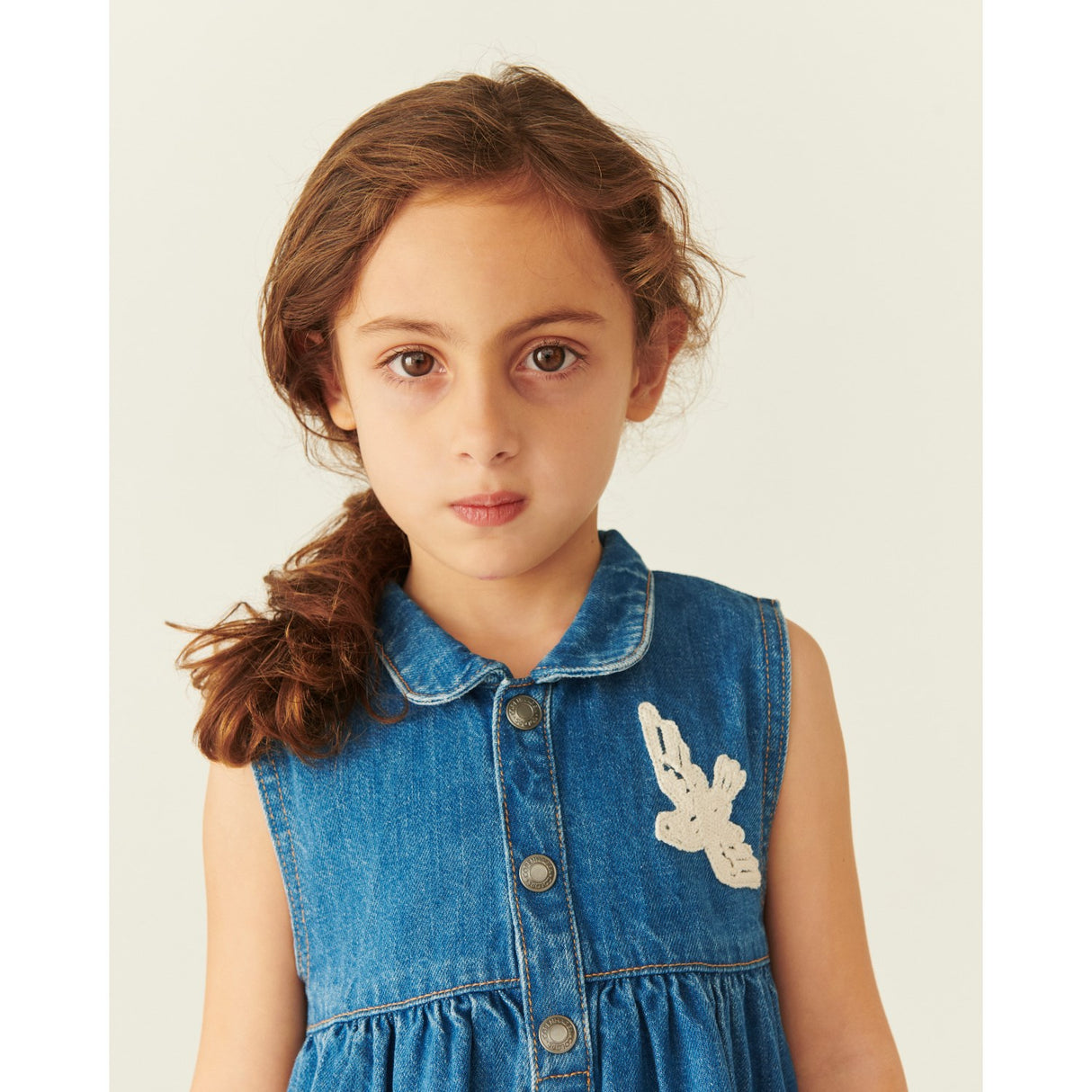 COPENHAGEN COLORS Indigo Blue Washed Denim Klänning W. Crochet Doves