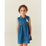 COPENHAGEN COLORS Indigo Blue Washed Denim Klänning W. Crochet Doves