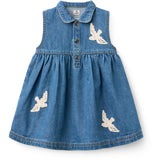 COPENHAGEN COLORS Indigo Blue Washed Denim Klänning W. Crochet Doves