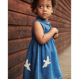 COPENHAGEN COLORS Indigo Blue Washed Denim Klänning W. Crochet Doves