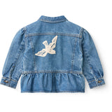COPENHAGEN COLORS Indigo Blue Washed Denim Frill Jacka W. Crochet Doves