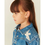 COPENHAGEN COLORS Indigo Blue Washed Denim Frill Jacka W. Crochet Doves