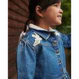 COPENHAGEN COLORS Indigo Blue Washed Denim Frill Jacka W. Crochet Doves
