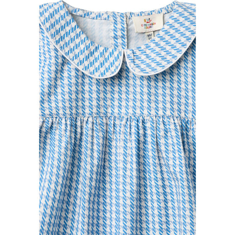 COPENHAGEN COLORS Blue Houndstooth Mini Houndstooth Blus W. Krage