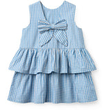 COPENHAGEN COLORS Blue Houndstooth Mini Houndstooth Klänning W. Rosett