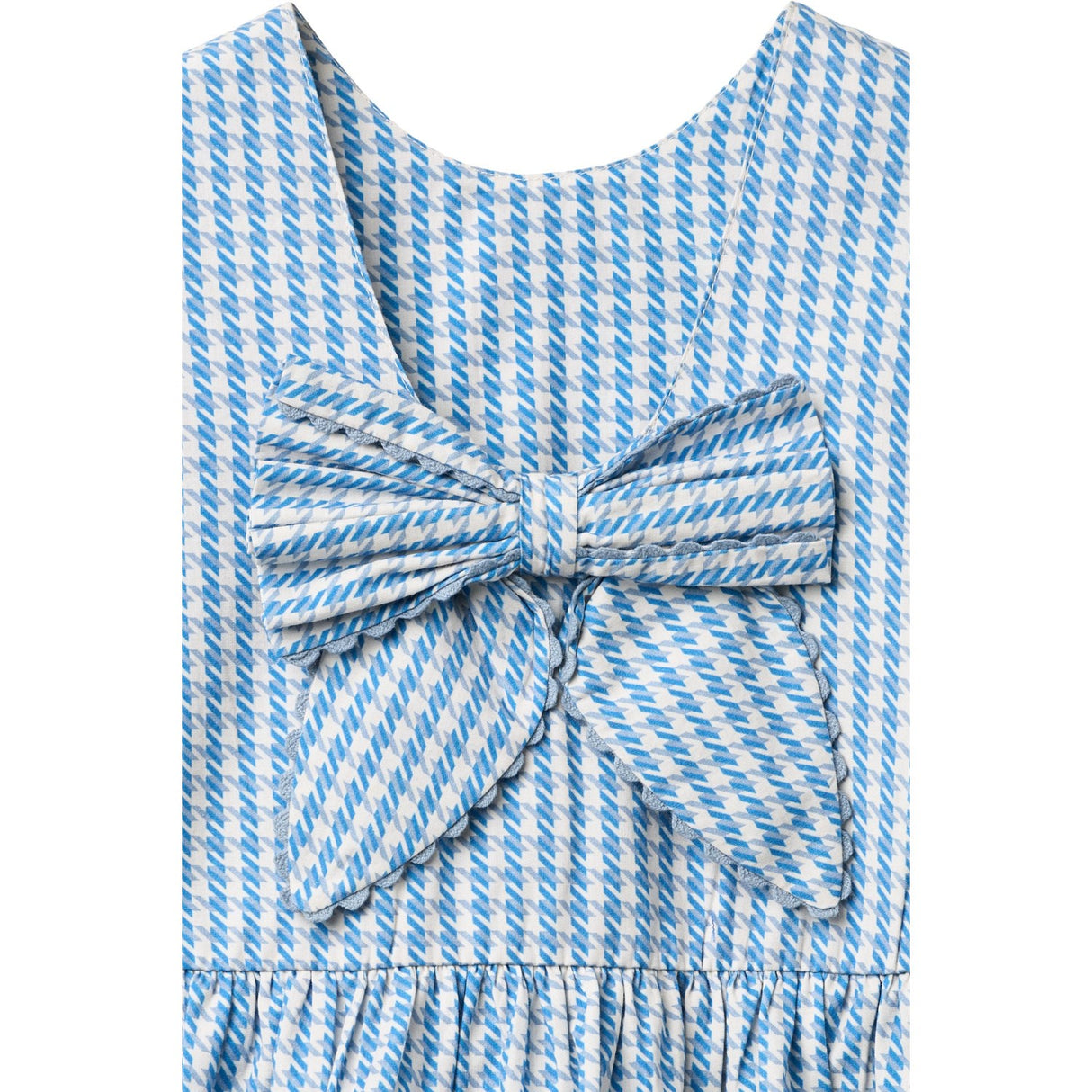 COPENHAGEN COLORS Blue Houndstooth Mini Houndstooth Klänning W. Rosett