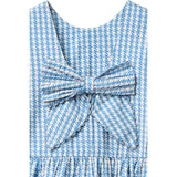 COPENHAGEN COLORS Blue Houndstooth Mini Houndstooth Klänning W. Rosett