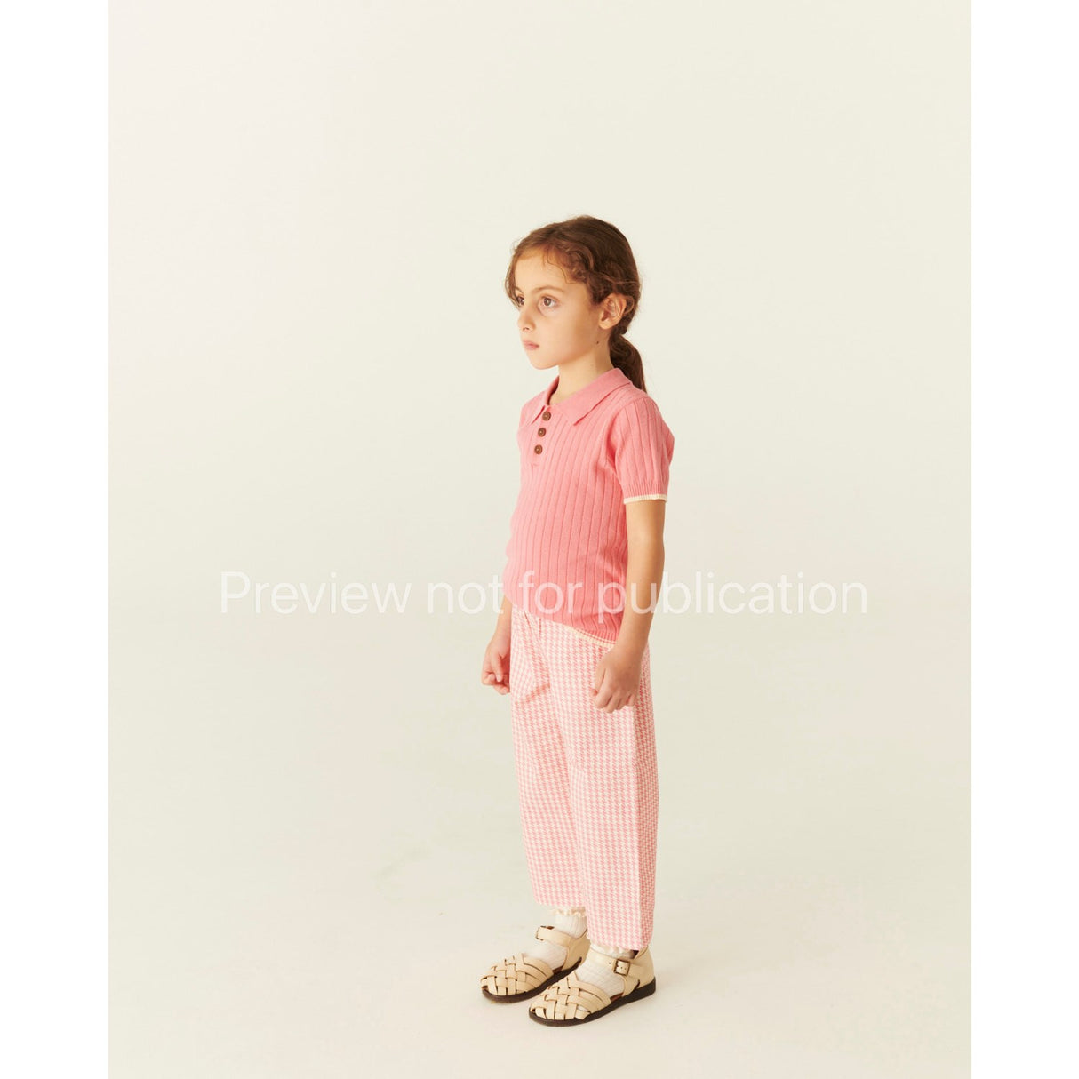COPENHAGEN COLORS Pink Houndstooth Mini Houndstooth Byxor