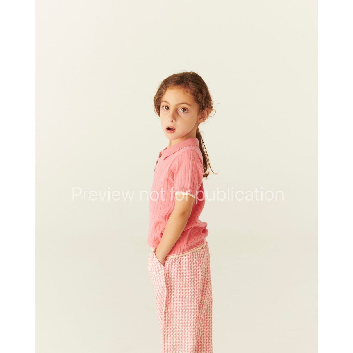 COPENHAGEN COLORS Pink Houndstooth Mini Houndstooth Byxor