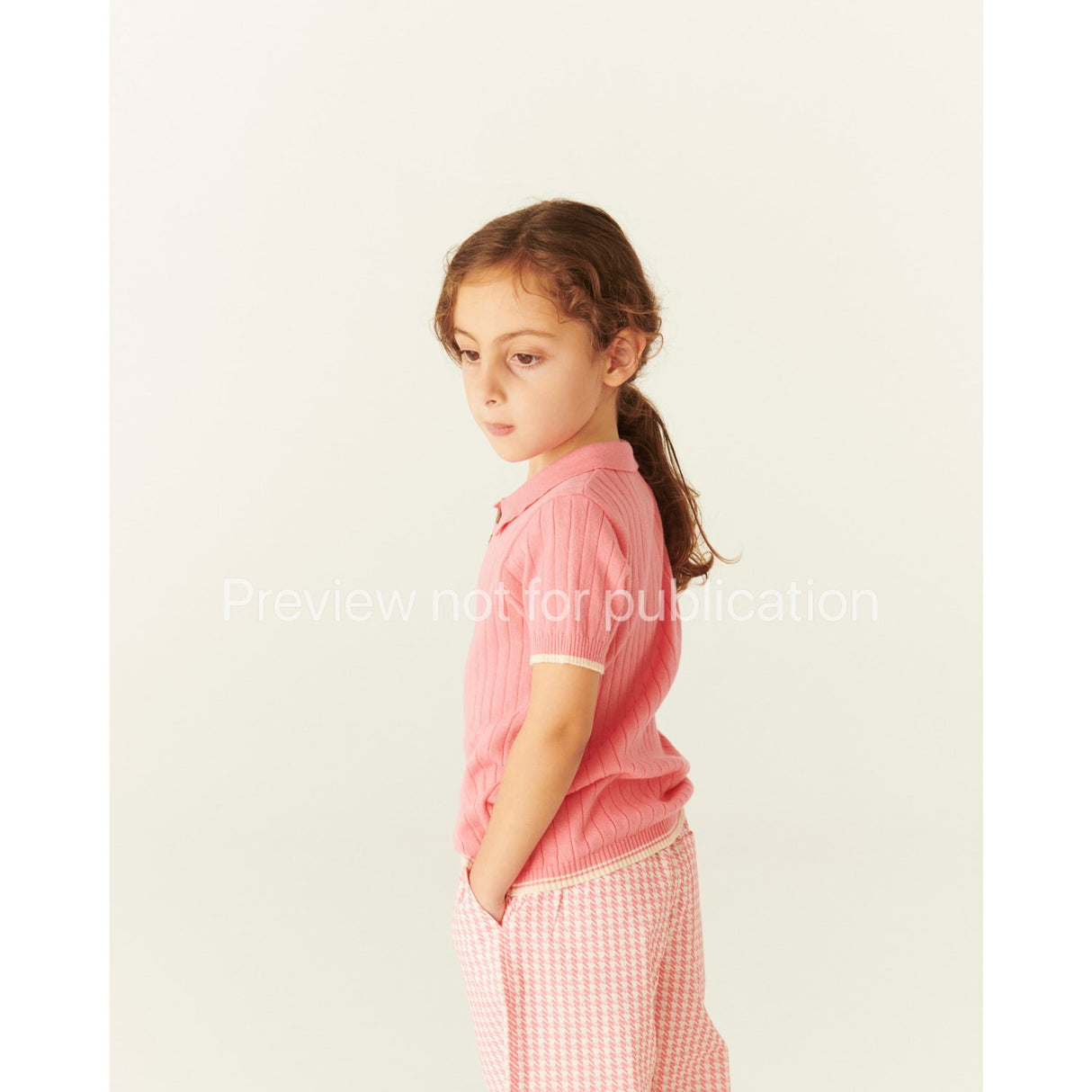 COPENHAGEN COLORS Pink Houndstooth Mini Houndstooth Byxor