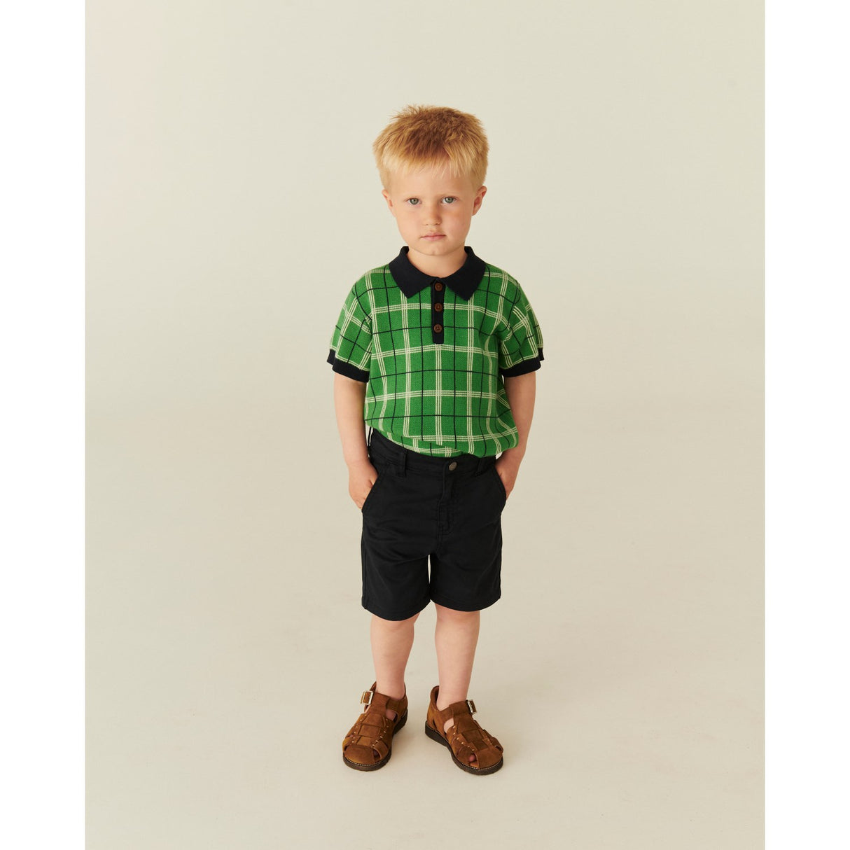 COPENHAGEN COLORS Green Comb. Stickad Checkered Pikétröja