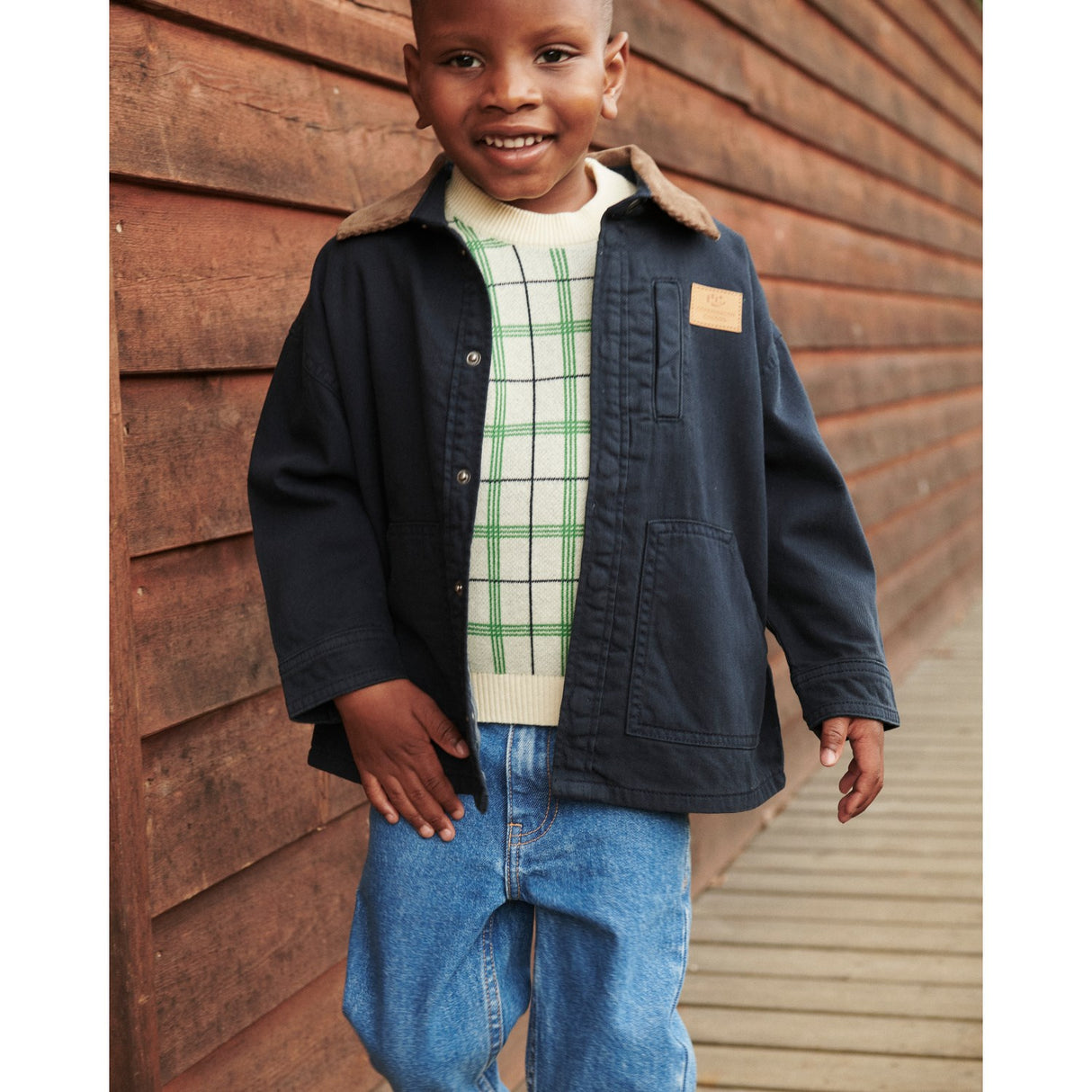 COPENHAGEN COLORS Green Comb. Stickad Jacquard Check Blus