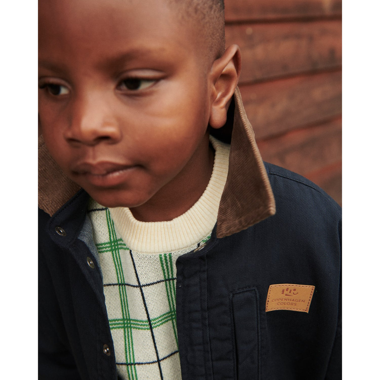 COPENHAGEN COLORS Green Comb. Stickad Jacquard Check Blus