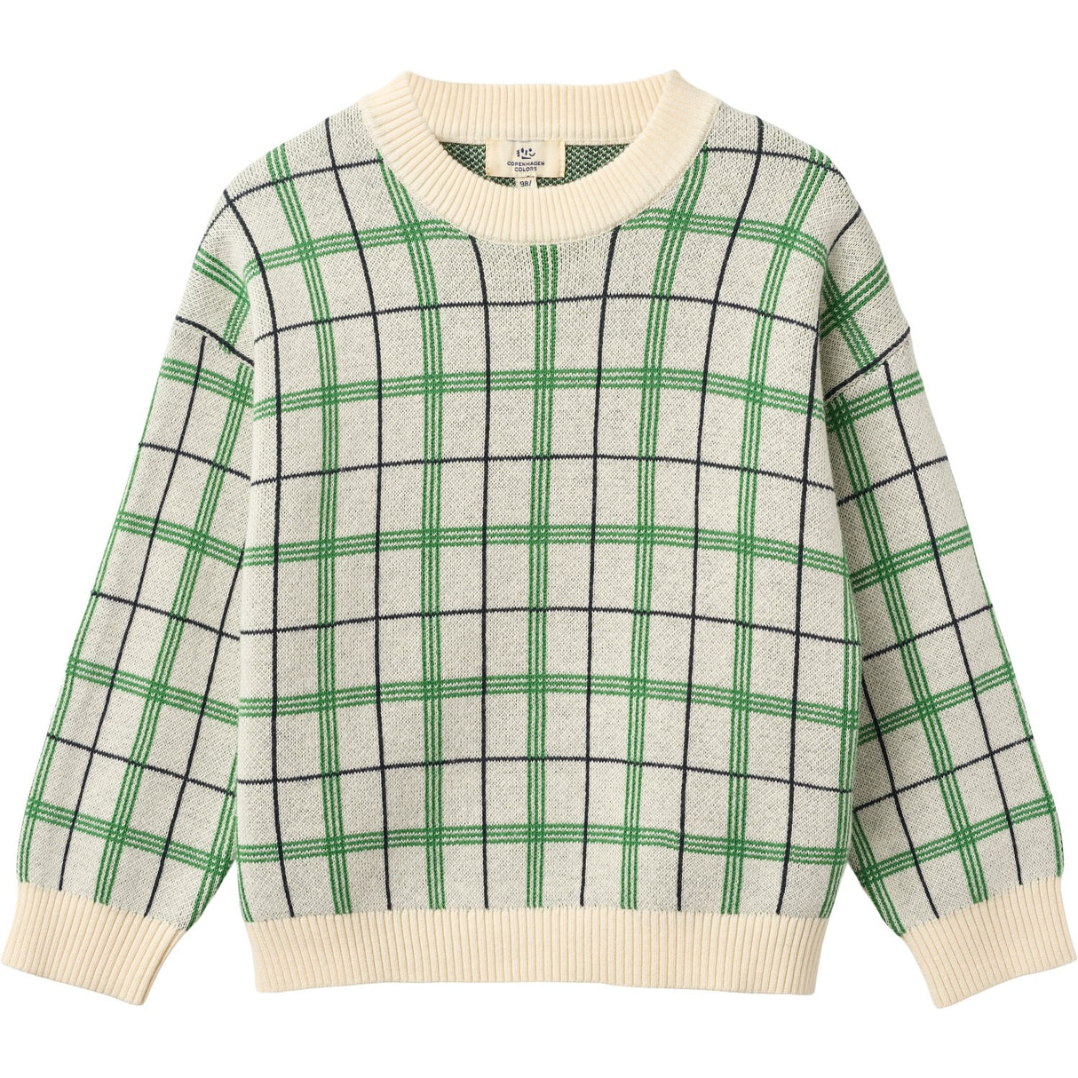 COPENHAGEN COLORS Green Comb. Stickad Jacquard Check Blus