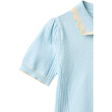 COPENHAGEN COLORS Ice Blue/Cream Comb. Stickad Peplum Blus