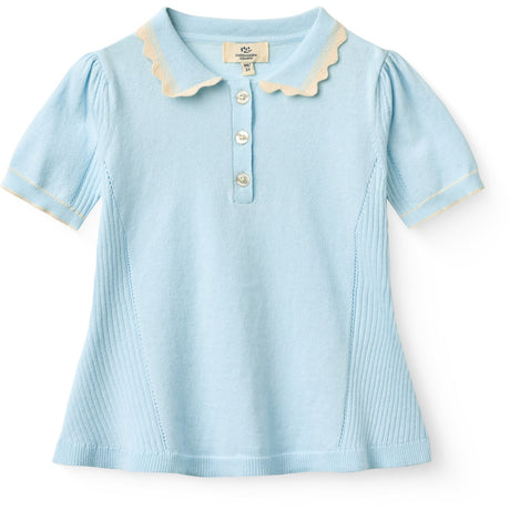 COPENHAGEN COLORS Ice Blue/Cream Comb. Stickad Peplum Blus