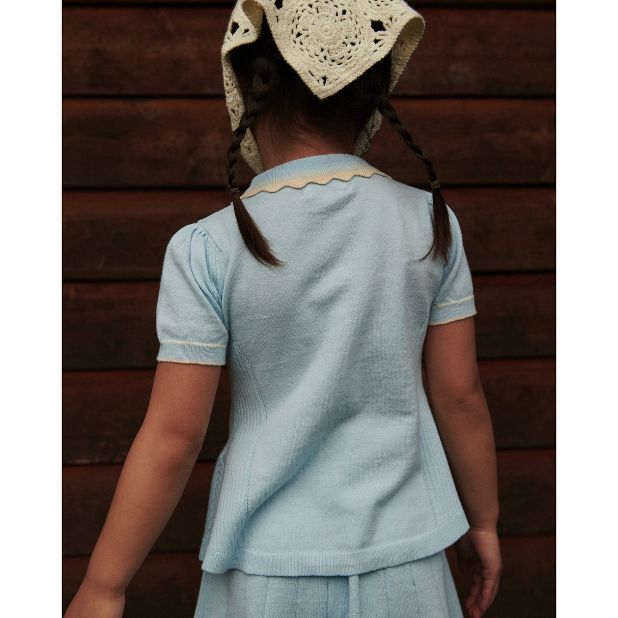 COPENHAGEN COLORS Ice Blue/Cream Comb. Stickad Peplum Blus