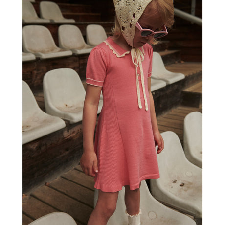 COPENHAGEN COLORS Pink Comb. Stickad Peplum Klänning