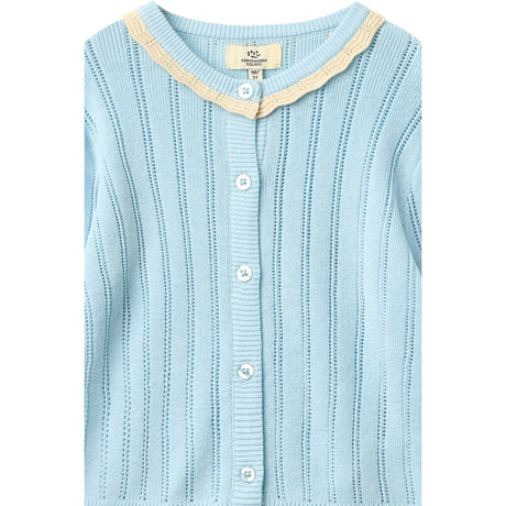 COPENHAGEN COLORS Ice Blue/Cream Comb. Stickad Pointelle Cardigan