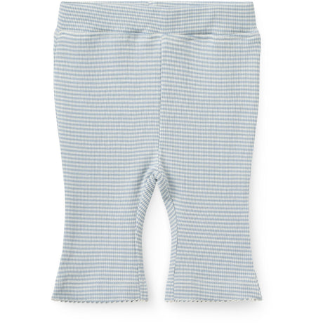 COPENHAGEN COLORS Dusty Blue Stripe Stripe Modal Rib Flare Pant W. Picot & Rosett
