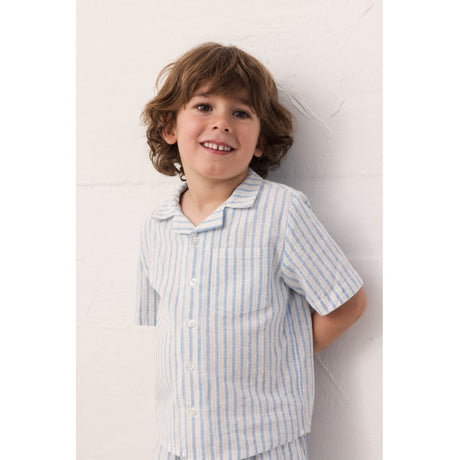 MarMar Cotton Linen Surf Blue Stripe Tage Skjorta