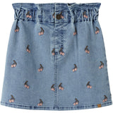 Lil'Atelier Medium Blue Denim Cherry Nmfdeva Loose Dnm Emb Kjol 2024-Es Lil