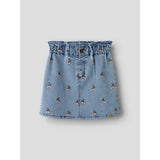 Lil'Atelier Medium Blue Denim Cherry Nmfdeva Loose Dnm Emb Kjol 2024-Es Lil