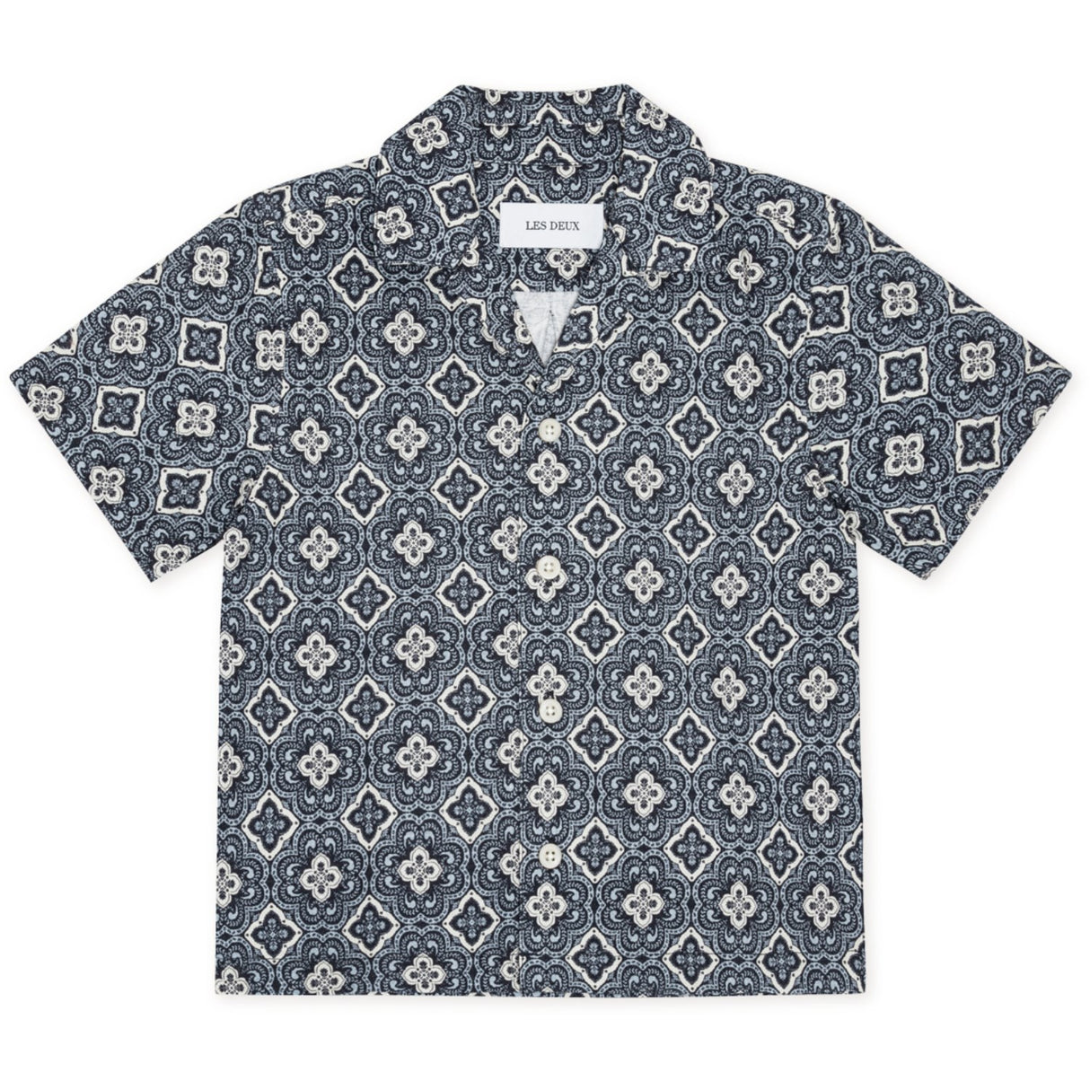 Les Deux Kids Blue Fog Lukas Arabesque AOP SS Skjorta
