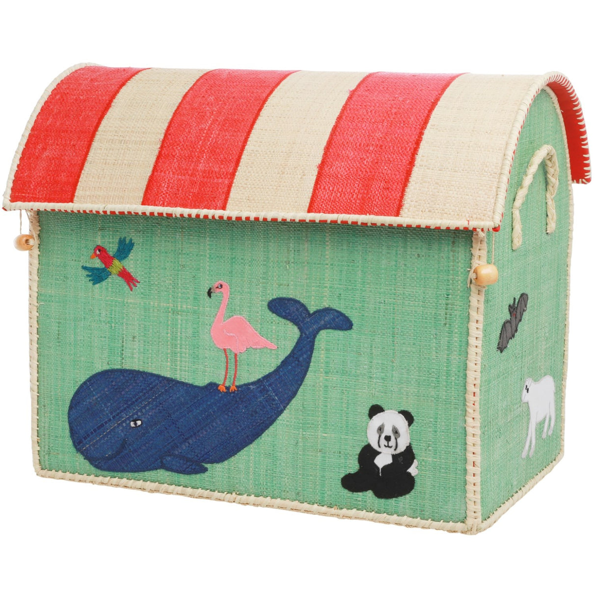 Rice Raffia Leksak Baskets Med Animal Theme - Sett Of 3