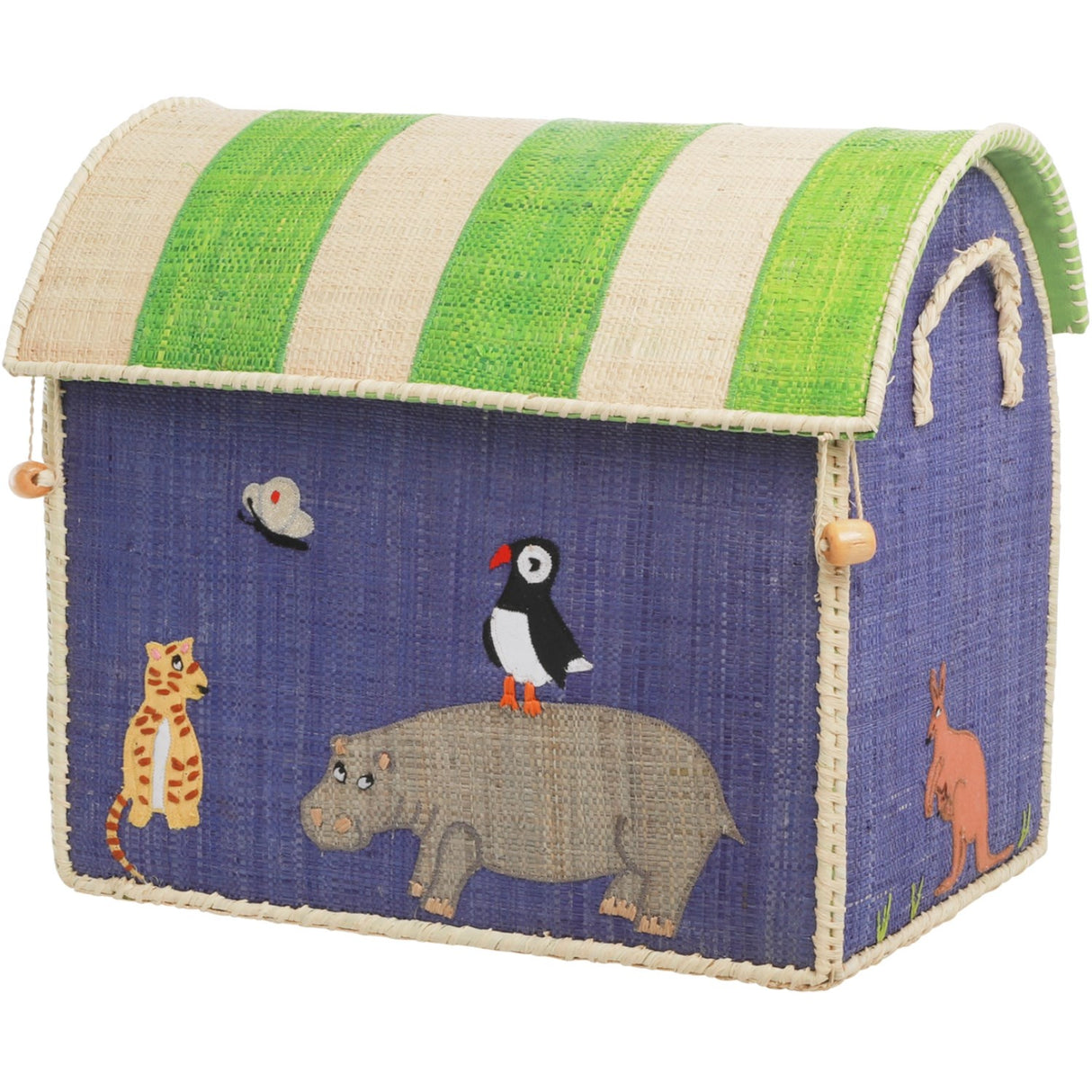 Rice Raffia Leksak Baskets Med Animal Theme - Sett Of 3